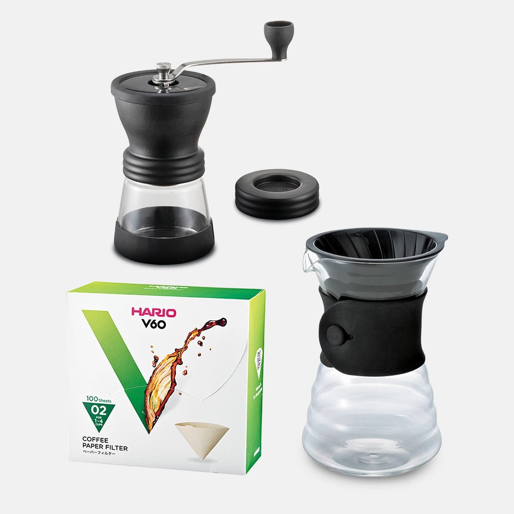 Hario Coffee Grinder and V60 Drip Decanter Starter Kit - MAD! Coffee, Hario